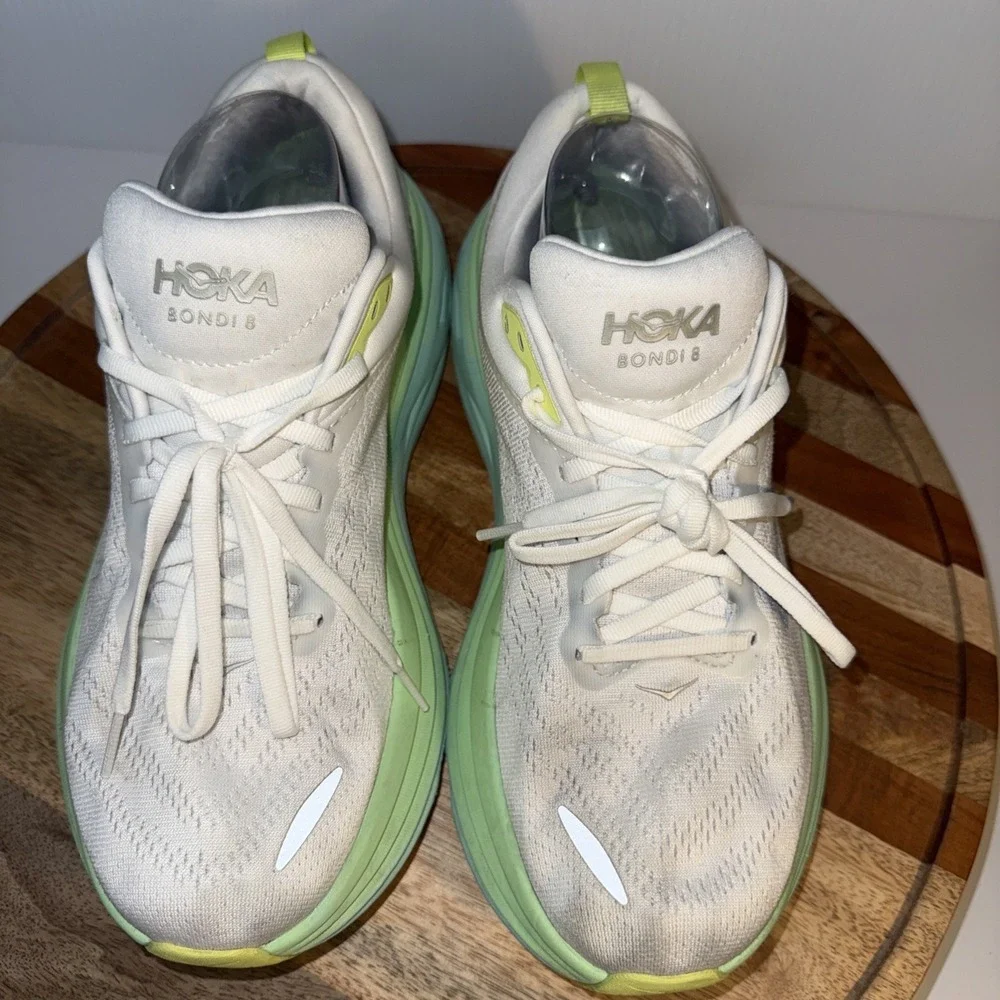 Hoka One One Women Bondi 8 1127954 White Running Shoes Sneakers Size 9.5D WIDE